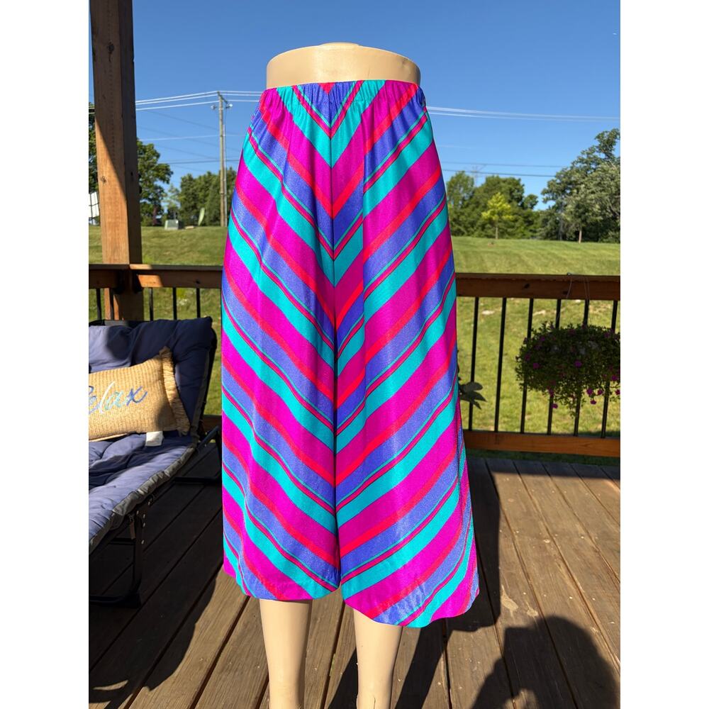 Vintage Cole Of California Stripe Cullotte Shorts Cover Up Sz M Purple Blue Red